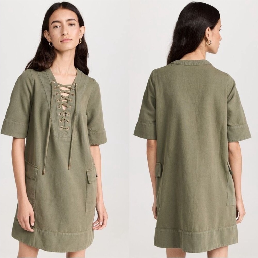 Ba&sh Dorsie Lace Up Mini Dress in Khaki Green Sz S